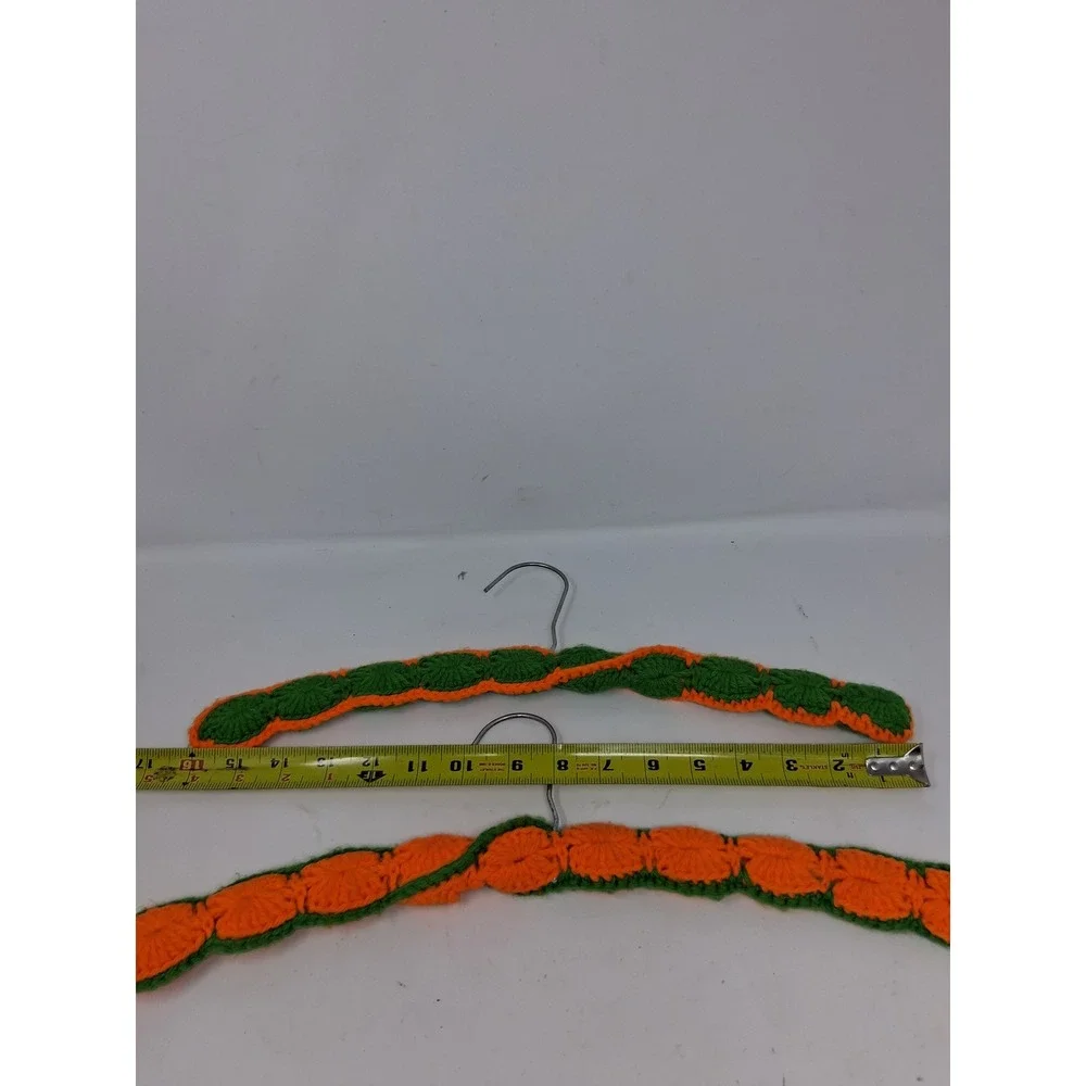 Vintage Handmade Crochet Padded Hanger Set of 2 Orange Green Retro Boho Decor. S
